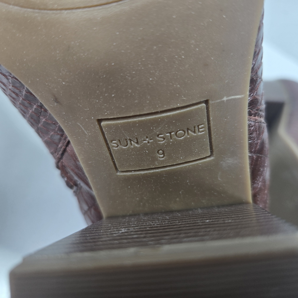 Sun + Stone Pollyy Walnut Textured Snake Skin Animal Print Ankle Booties Size 9 - Picture 15 of 16
